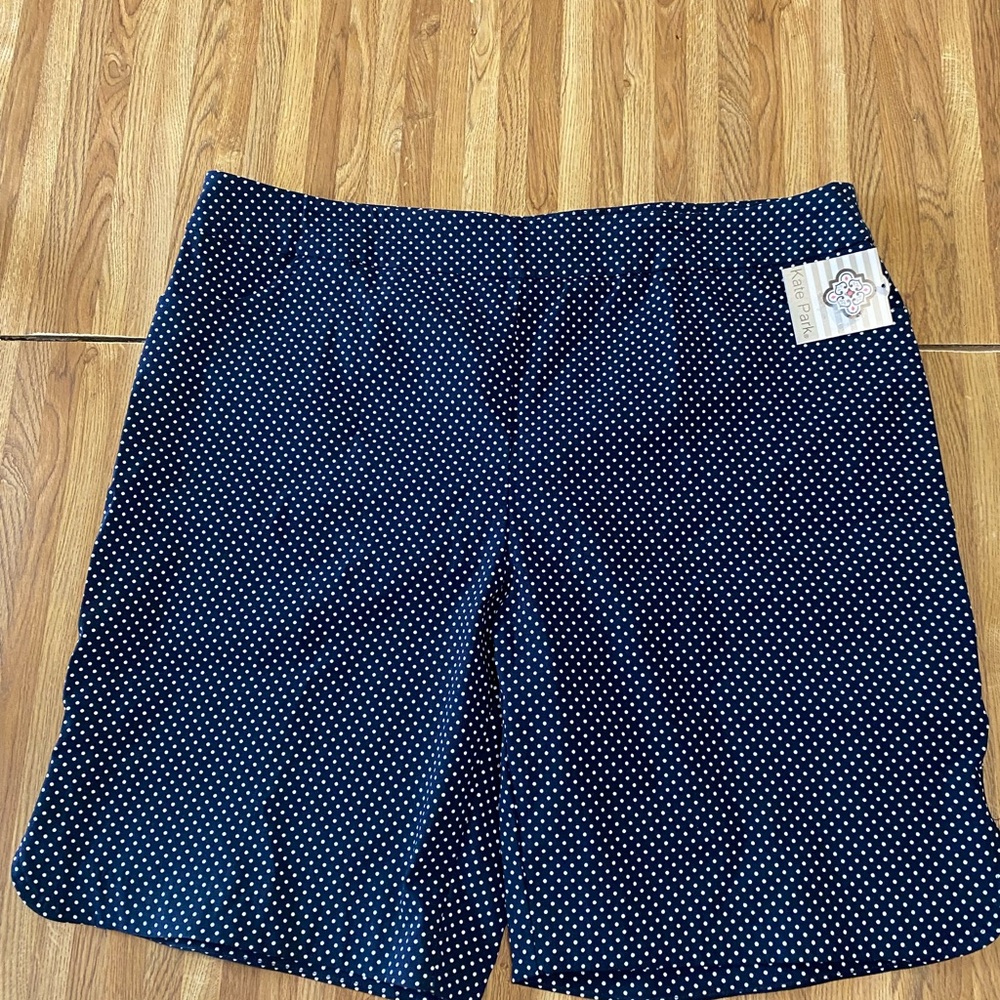 Kate Park Women’s Stretch Pull-On Navy Blue White Polka Dot Shorts Size 3X NWT